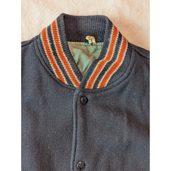 Hatchers VTG 60s Men's Black Wool Leather Sleeve State Champs Bomber Jacket LG - Picture 5 of 15